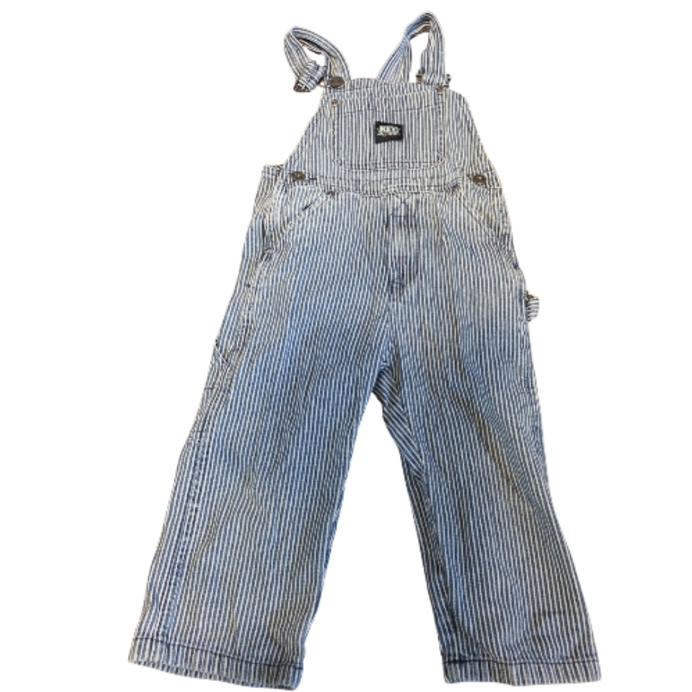 Key Pin Striped Denim Overalls 3T